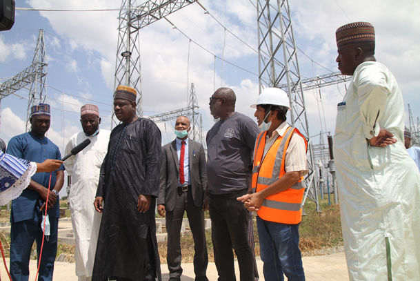 Ag. MD/CEO, Transmission Company of Nigeria, Sule Ahmed Abdulaziz (speaking), and participants during an inspection visit to the project site of the ongoing 2x150MVA, 330/132/33kV Rimin Zakara Substation, Kano State, Oct. 2021