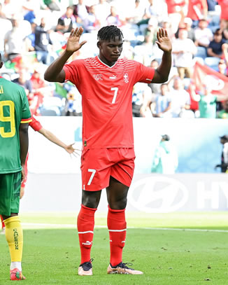 Switzerland forward Breel Embolo refusing to celerate his goal against Cameroon